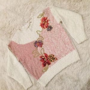 1980s NEEDLES & YARN Textured Floral Sweater